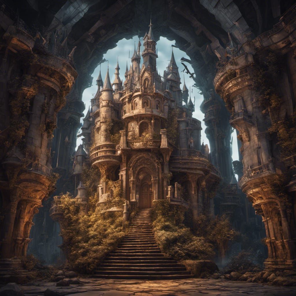 Dark Fantasy Paper Castle, Hyperdetailed Concept Art