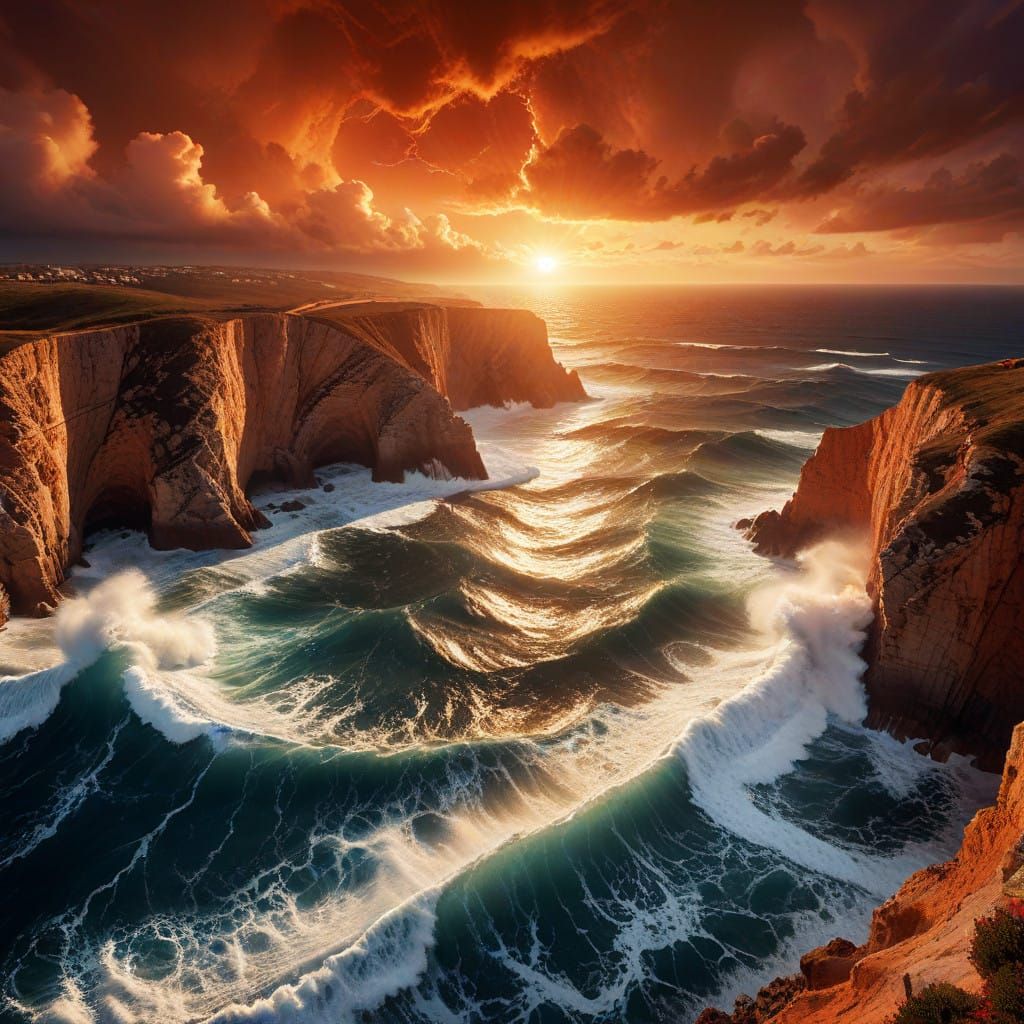 Epic Coastal Stormscape with Rugged Cliffs and Cosmic Sunset
