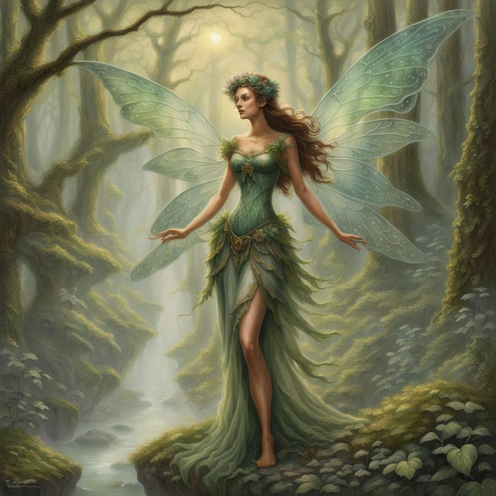 Ethereal Earth Fairy in Forest Landscape