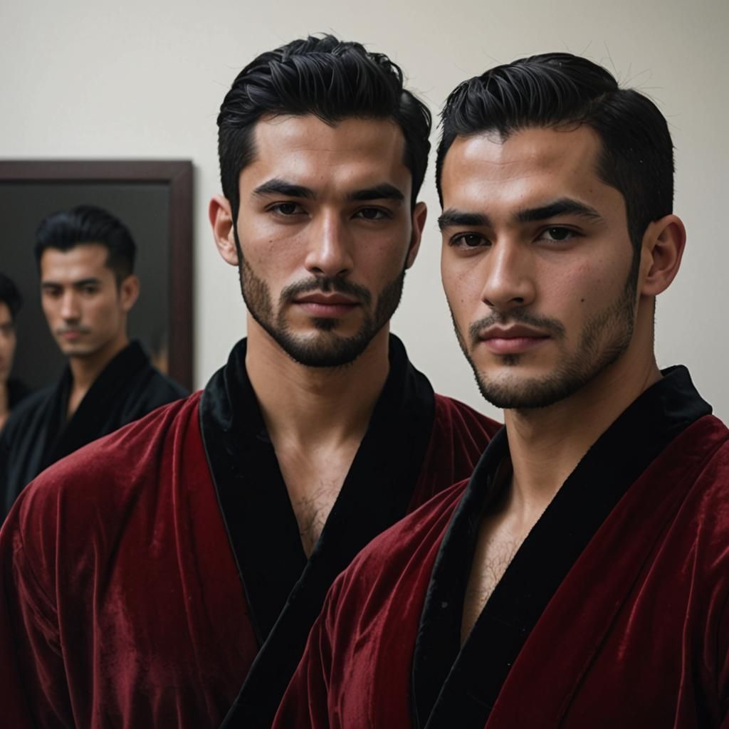 Handsome Men in Red Velvet Bathrobes: Neo-Impressionist Styl...
