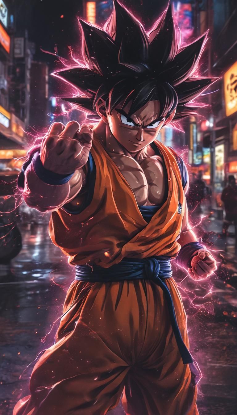 Goku's Kamehameha in Neon City: Anime Style