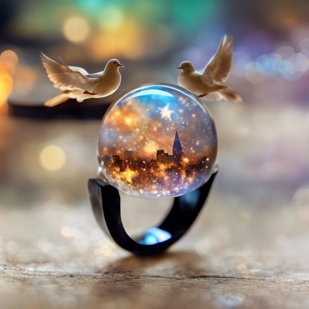 White Doves in Resin Ring with Pixie Glow