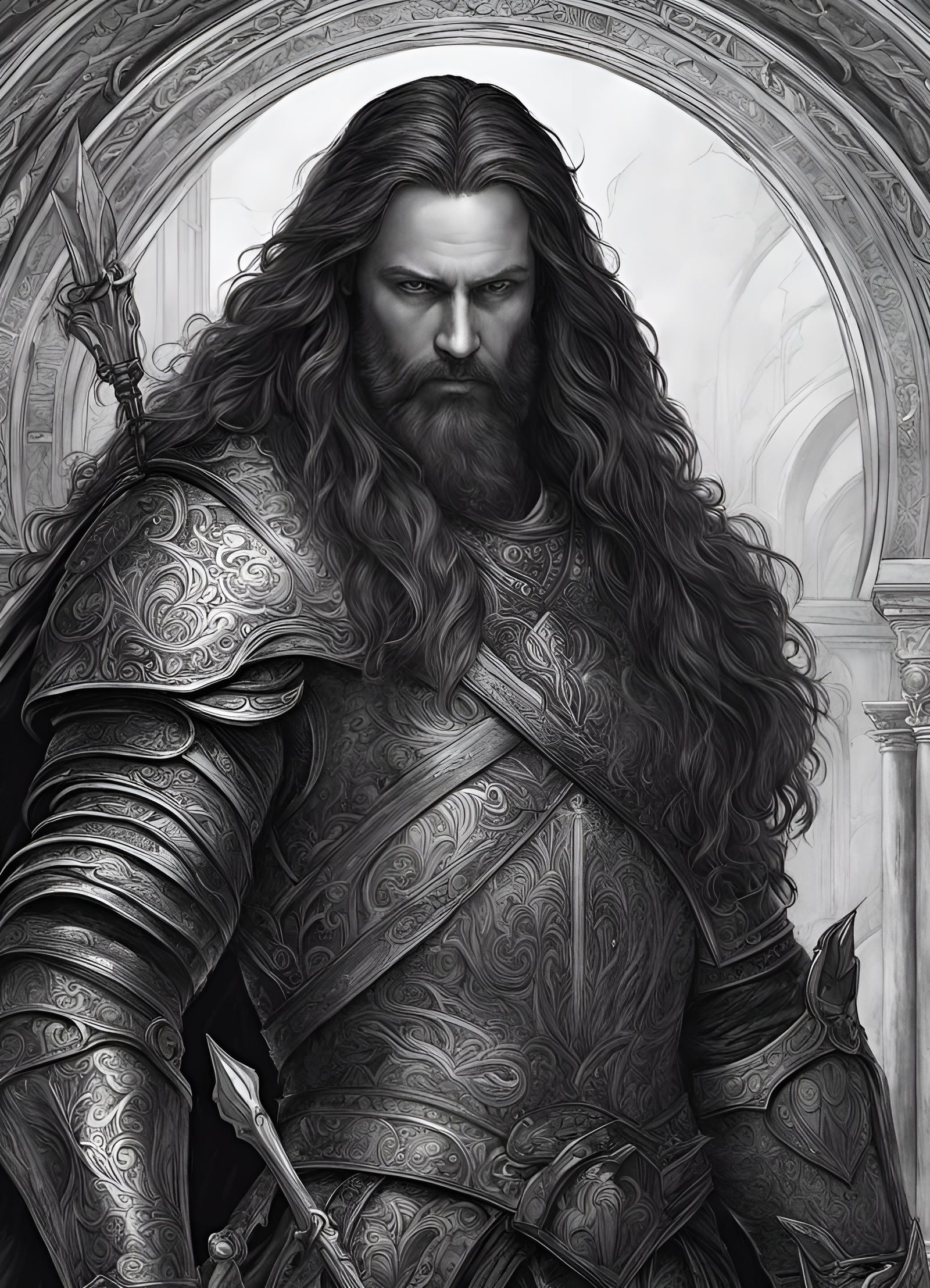 Fantasy Knight Portrait in Detailed Line Art