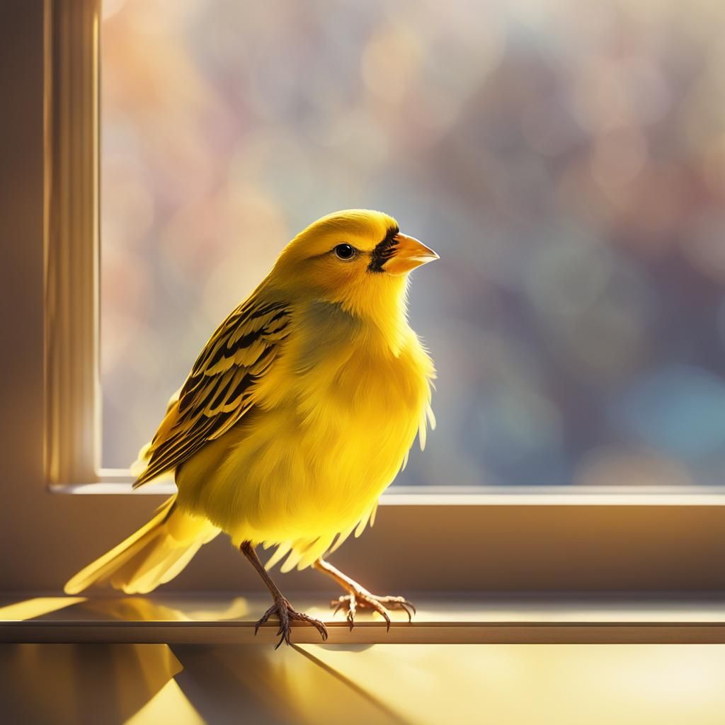 Bright Yellow Canary in Golden Sunlight: Digital Art