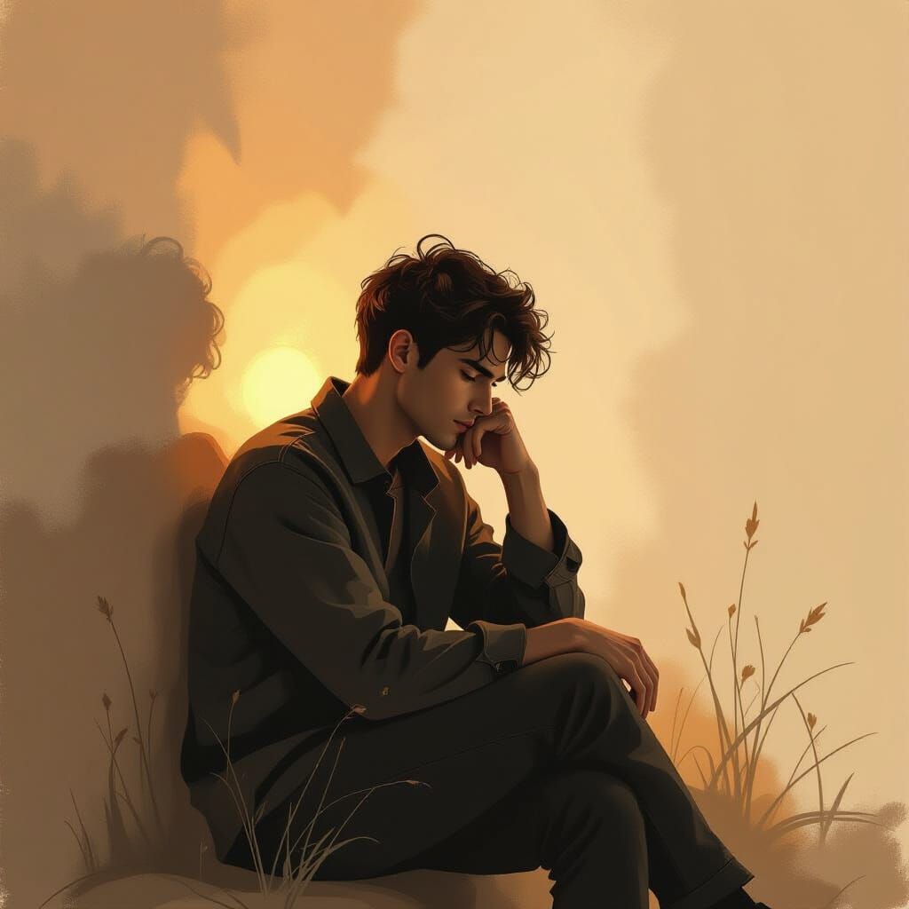 Contemplative Figure in Surrealist Style