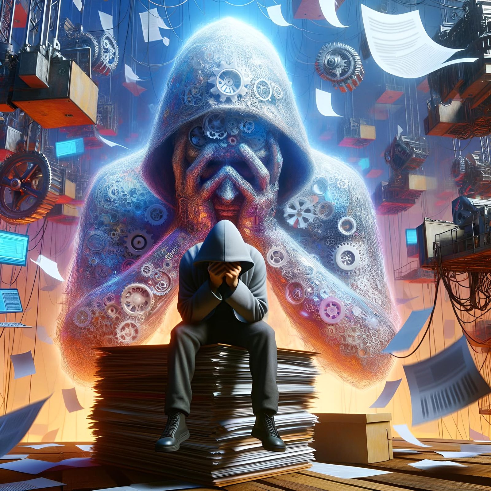 Imposter Syndrome Personified in Detailed CGI Scene