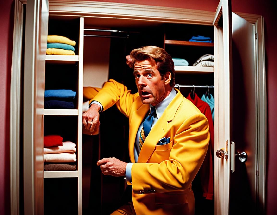 Startled Troy McClure's Closet Surprise: 80s Film Still