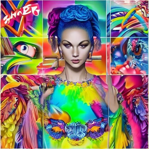 Hyperrealistic Graffiti Art: Lisa Frank Girl with Neon Glow