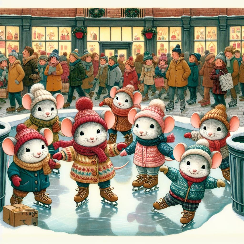 Enchanting Winter Wonderland of Diverse Mouse Family on Ice