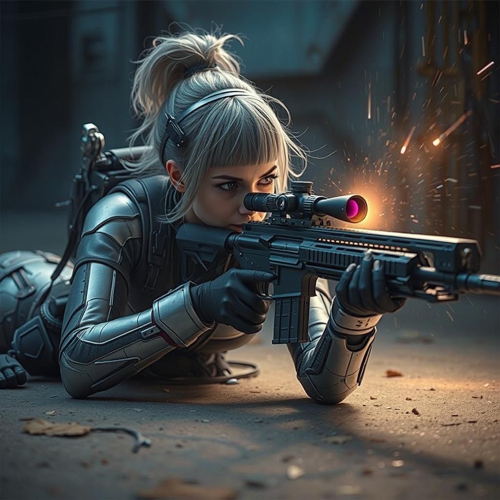 Futuristic Soldier Ready to Strike in Cyberpunk Style