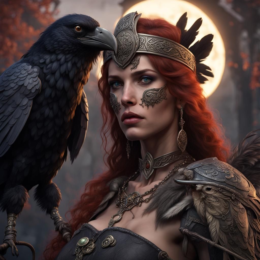 Celtic Warrior Queen with Raven Skulls
