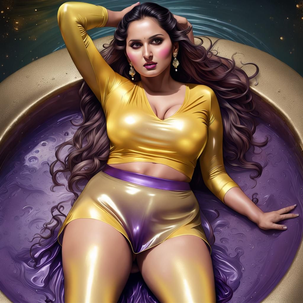 Detailed Matte Painting of Woman in Crystal-Shine Outfit