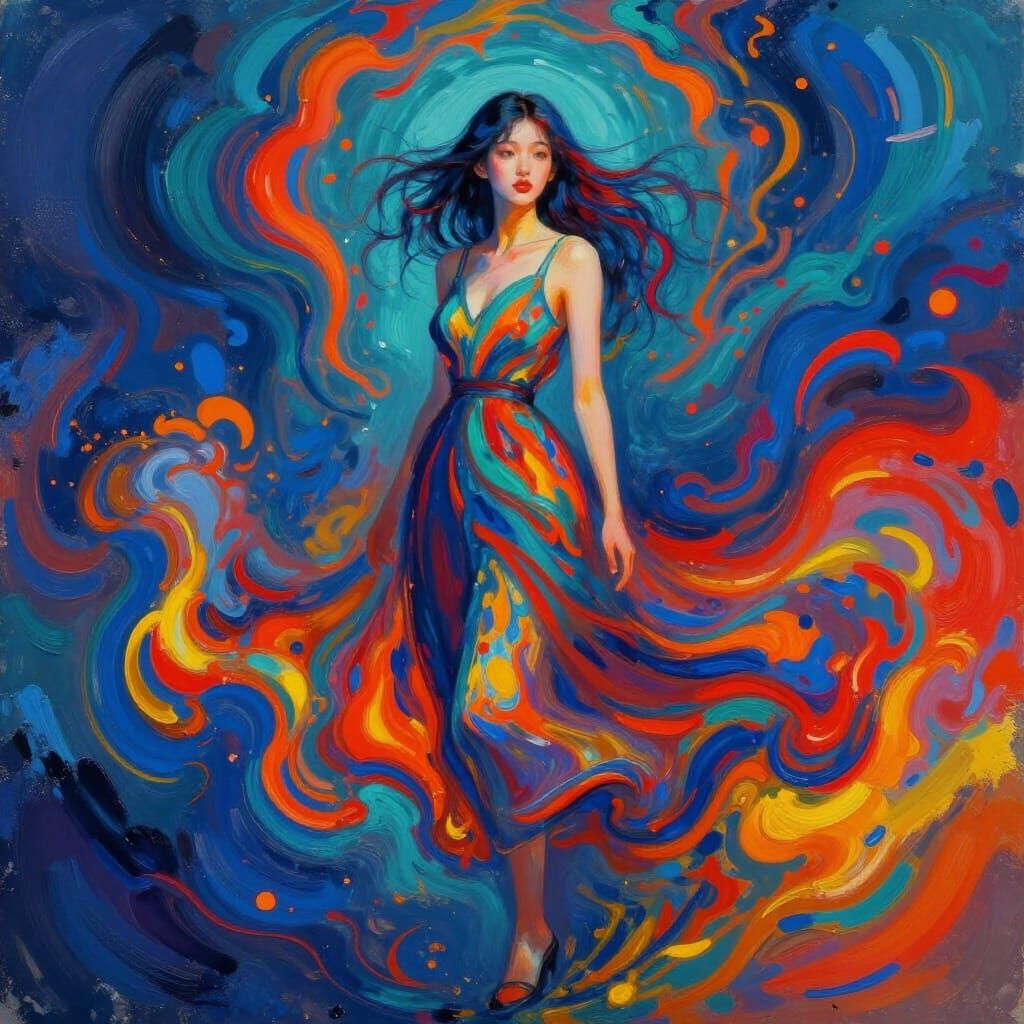 Psychedelic Korean Woman in Expressionist Style