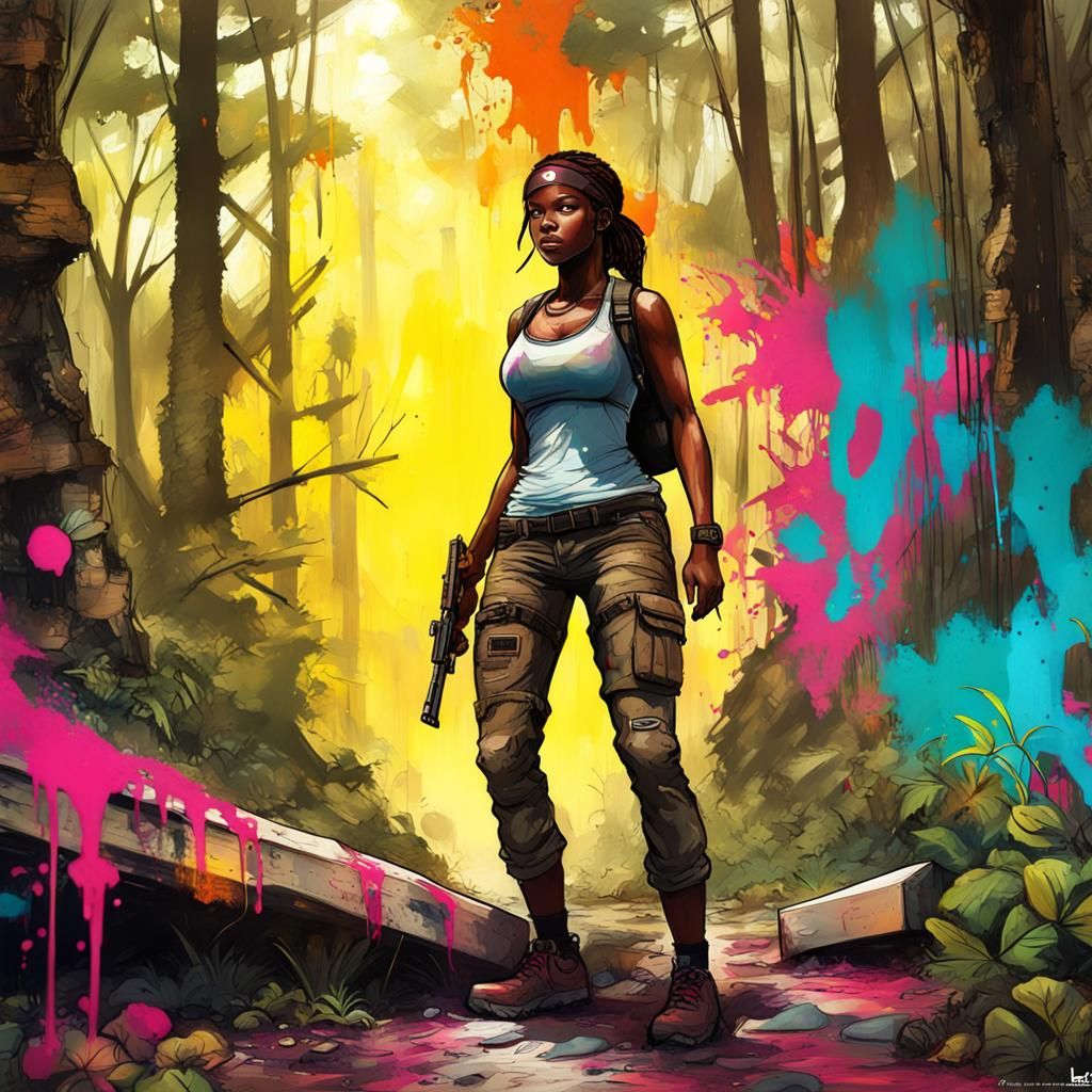 Nigerian Tomb Raider in Graffiti Street Art Style