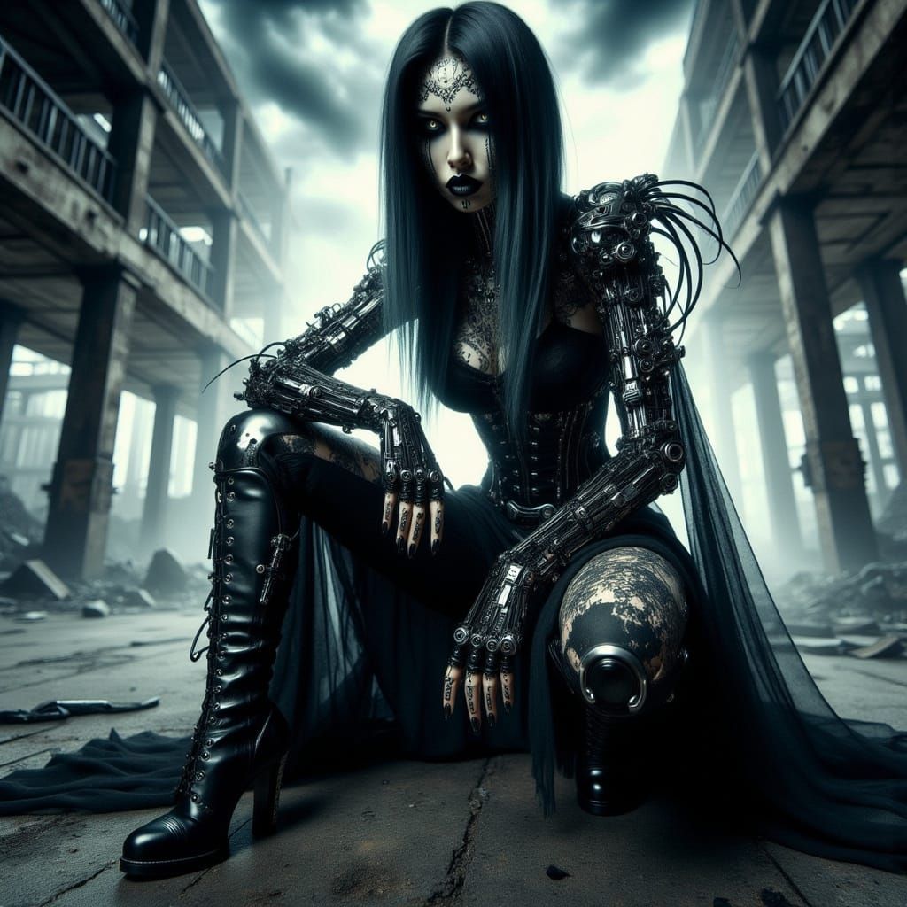 Gothic Priestess in Cybernetic Attire