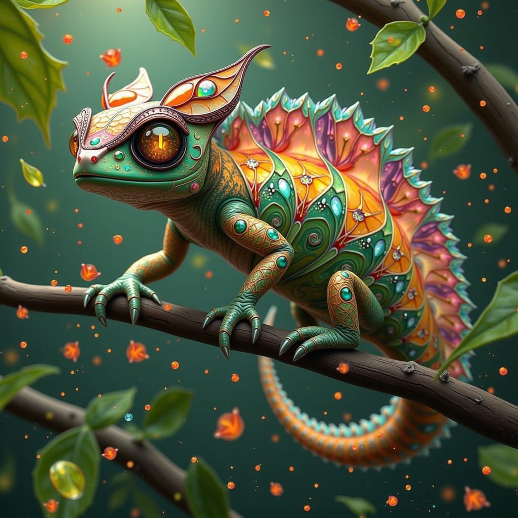 Surreal Papaya-Dragon Hybrid in Iridescent Colors