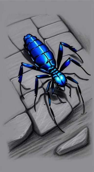 Electric Blue Scorpion Oil Pastel Drawing