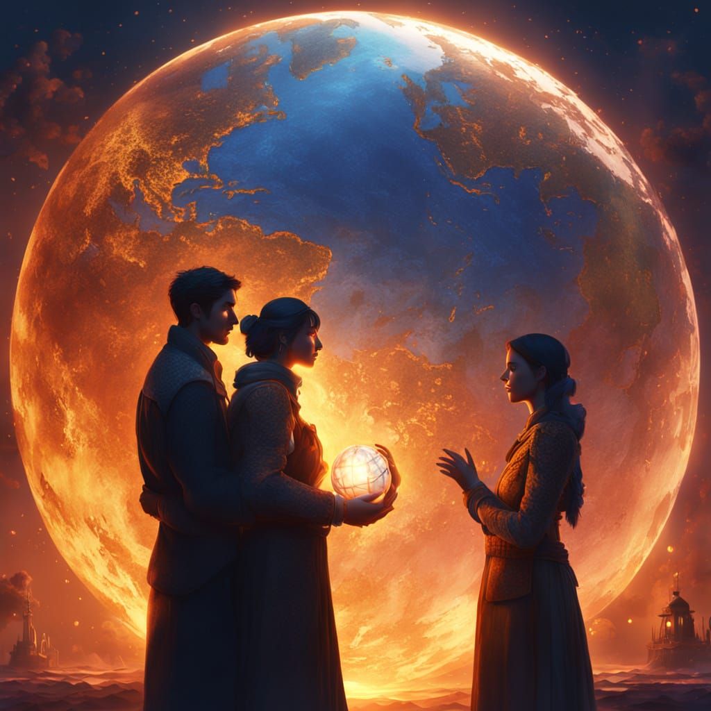 Love Couple Embracing: Fantasy Oil Painting