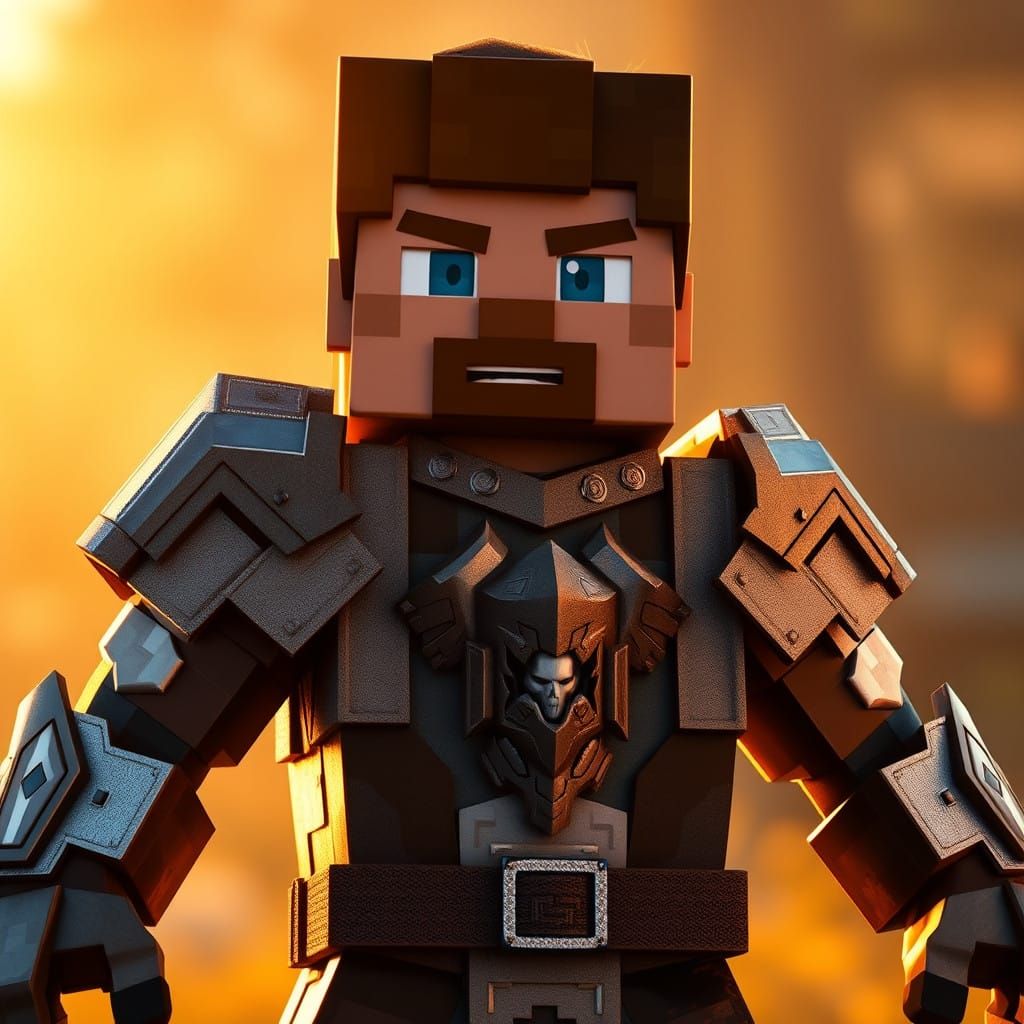 Minecraft Hero in Golden Hour Glow
