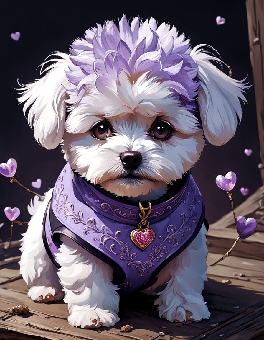 Adorable Baby Bichon Frise in Lavender Valentine's Day Digit...