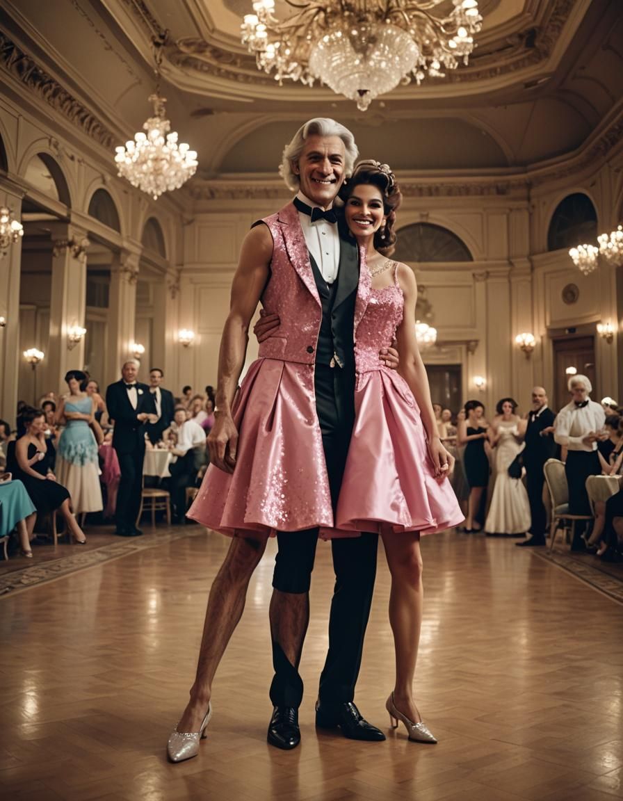 Couple Dancing in Ballroom, Crossdressing in Formal Attire