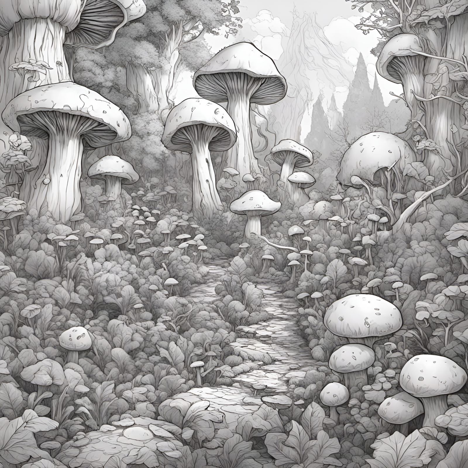 Detailed Mushroom Forest Matte Painting in Deep Color