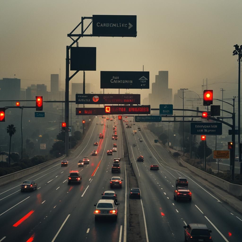 Los Angeles Highway Sign in Cinematic Style