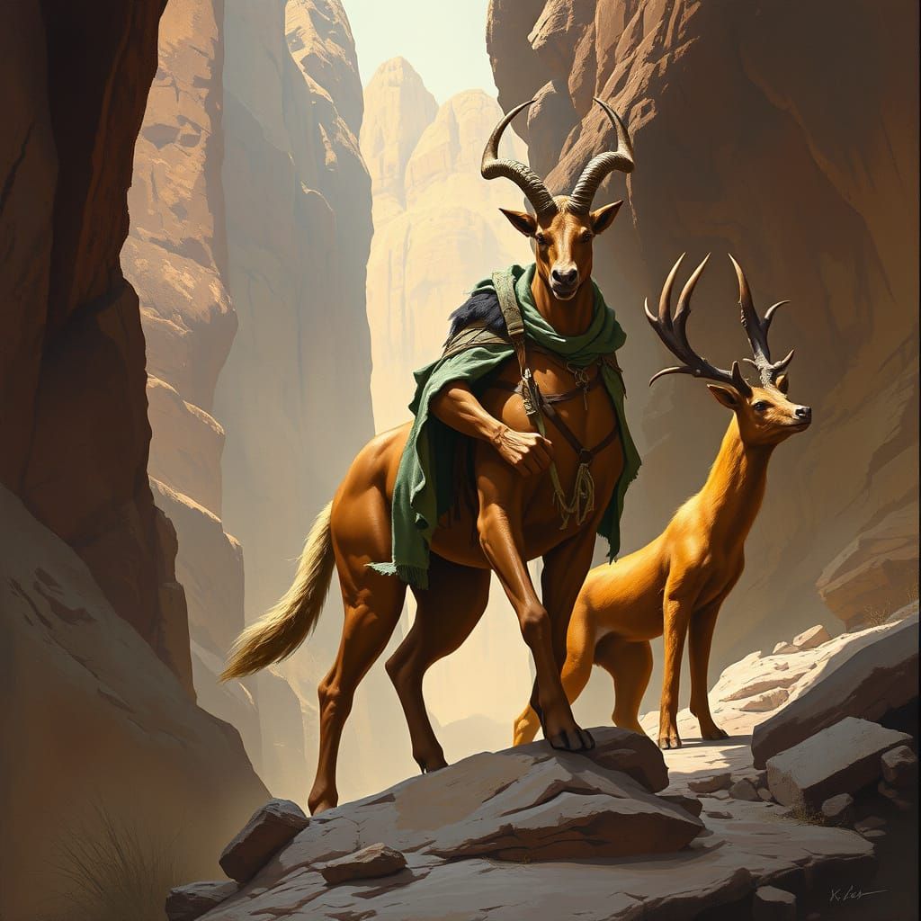 Centaur Ranger and Weasel in Fantasy Illustration Style