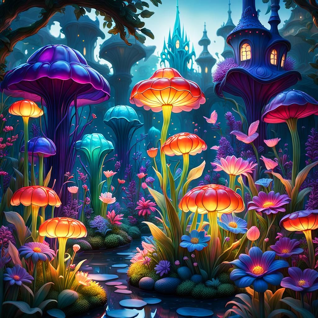 Enchanted Jelly Garden at Twilight: Fantasy Concept Art