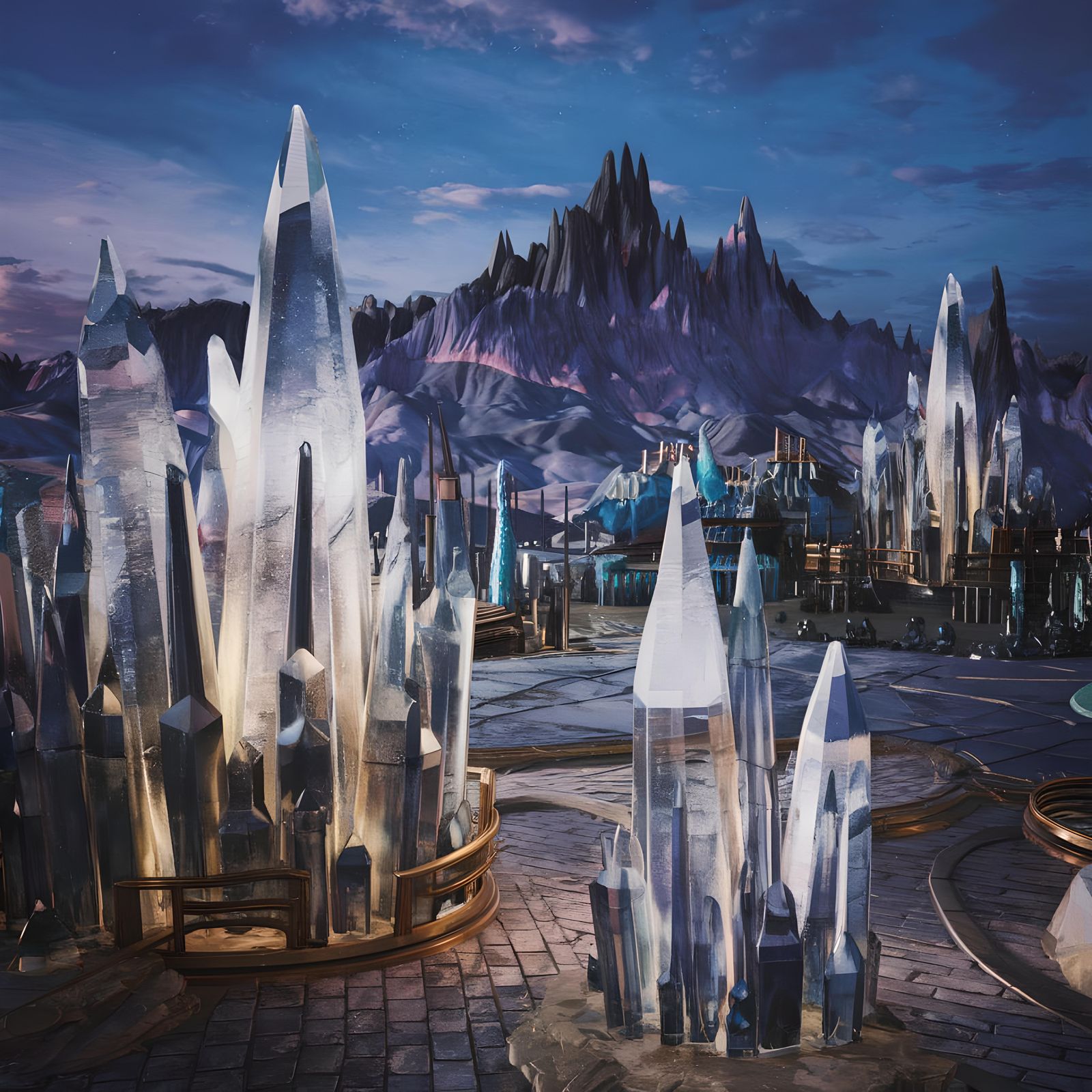 Fantastical Crystal Cityscape in Matte Painting Style