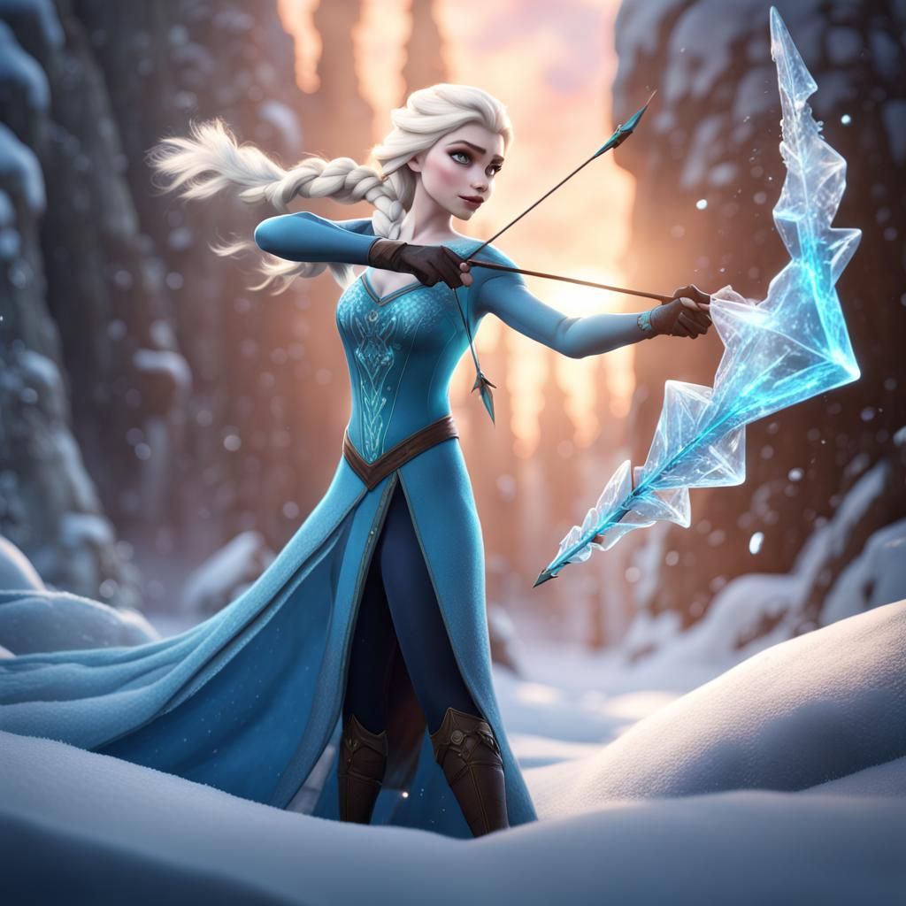 Princess Elsa Fires Ice Arrow: Detailed Matte Painting