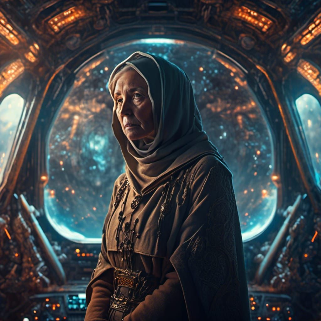 Nun in Spaceship: Epic Digital Matte Painting