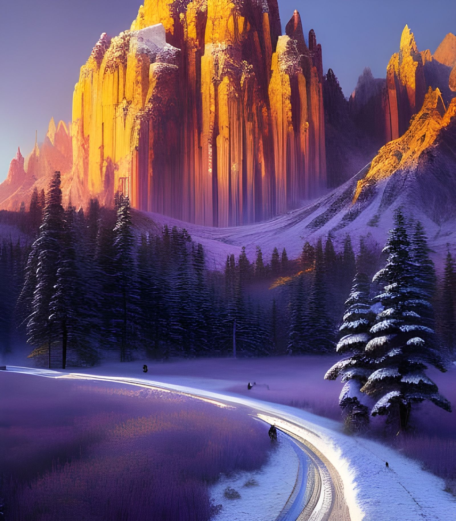 Snowy Mountains and Flowers Oil Painting