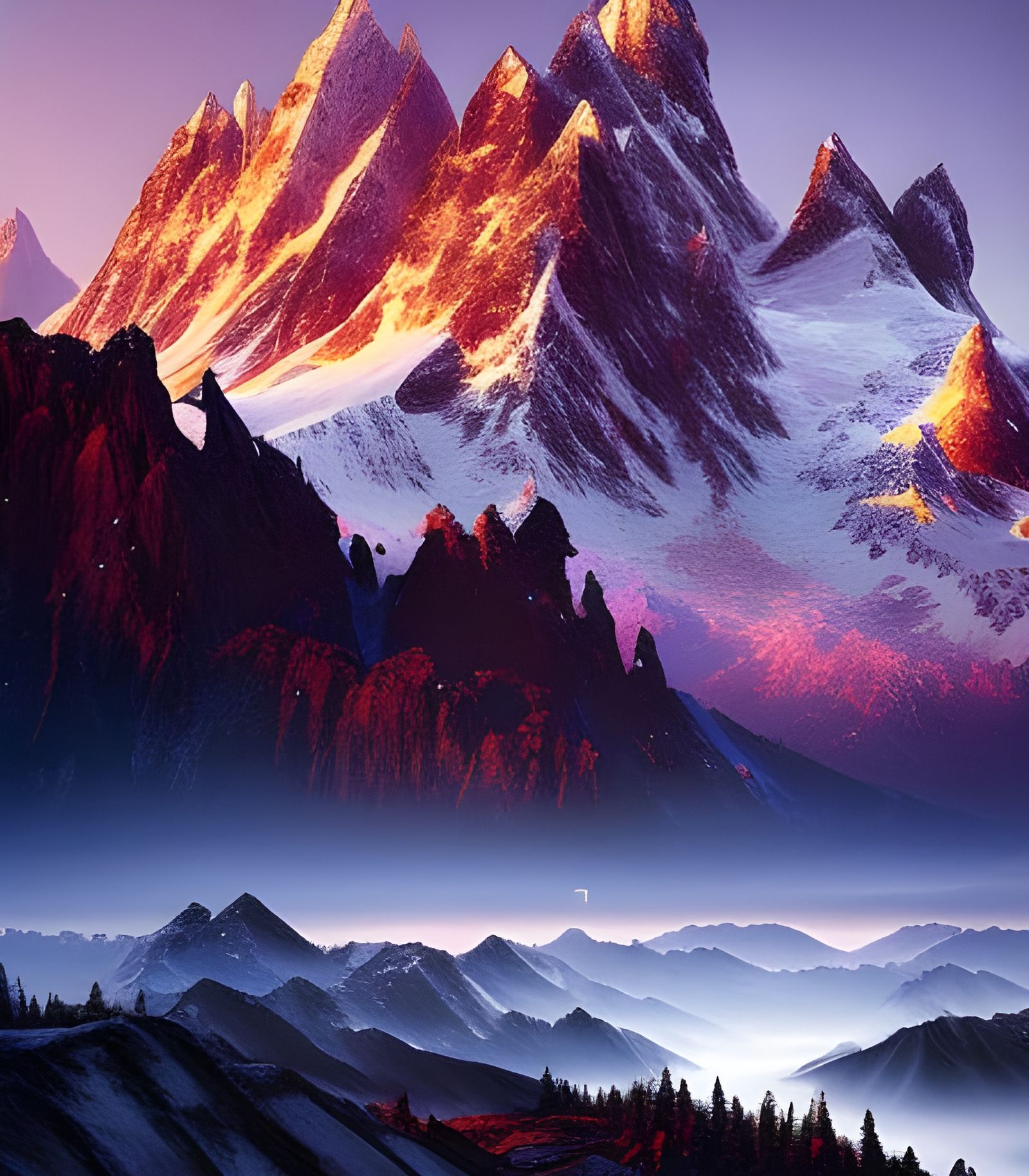 Snowy Mountains with Flowers Oil Painting