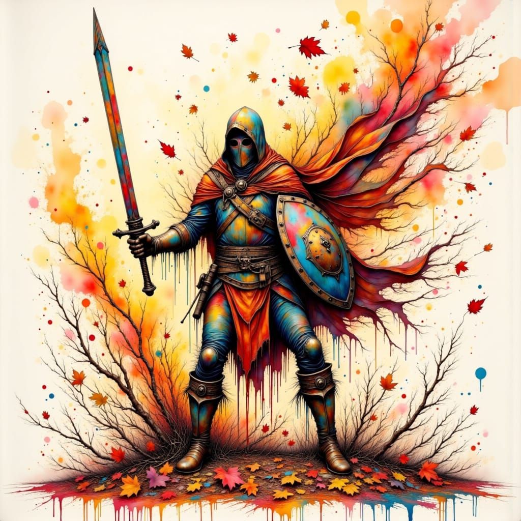 Epic Fantasy Warrior in Autumn Whirlwind