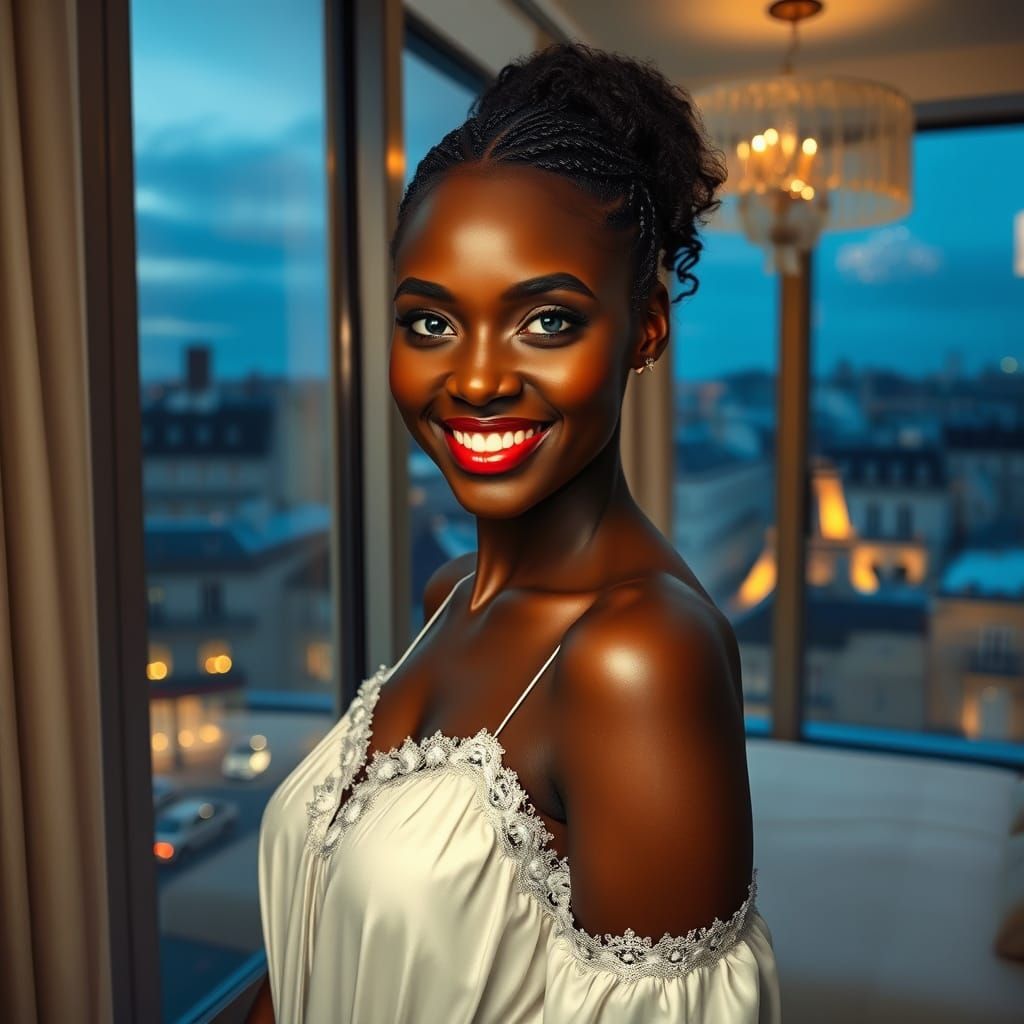 Elegant Black Woman in Parisian Night