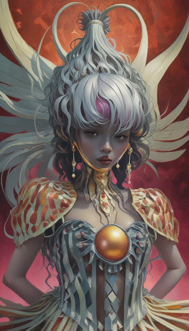 Ethereal Woman in Magenta Locks, Norman Lindsay-Inspired