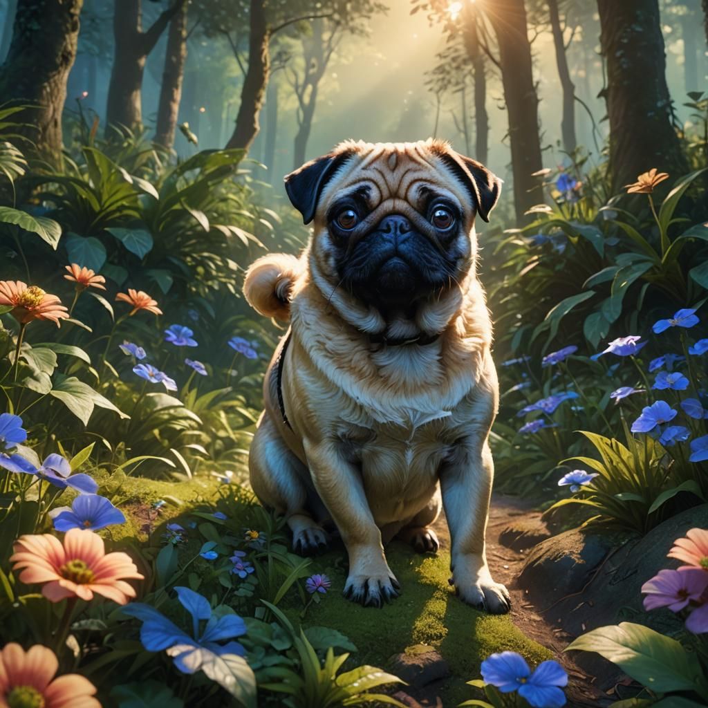 Pug in Mystical Forest Concept Art