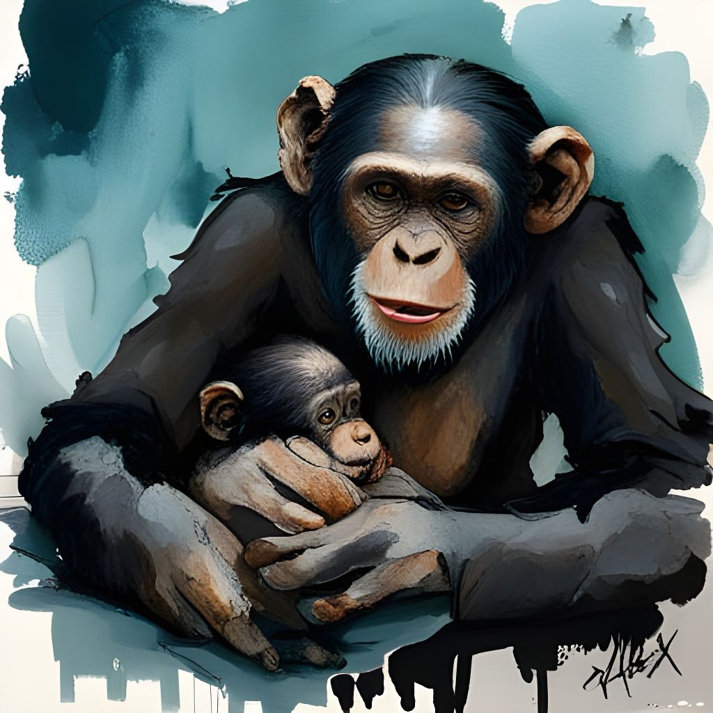 Chimpanzee Mother and Baby: Emotive Wildlife Art