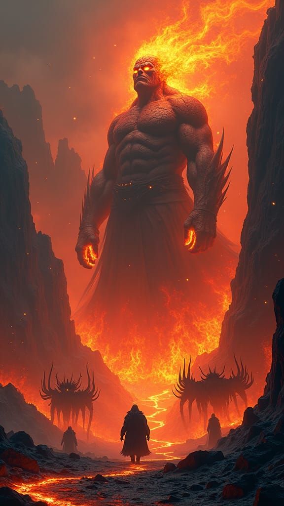 Fiery Tyrant Commands Lava Beasts: Dystopian Concept Art