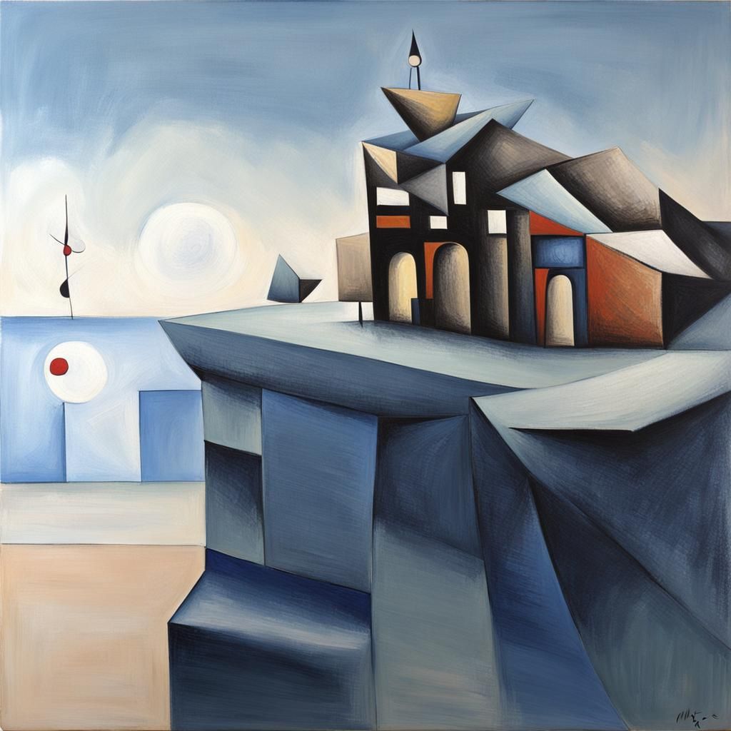 Abstract Cubist Oil Painting in Miró Style