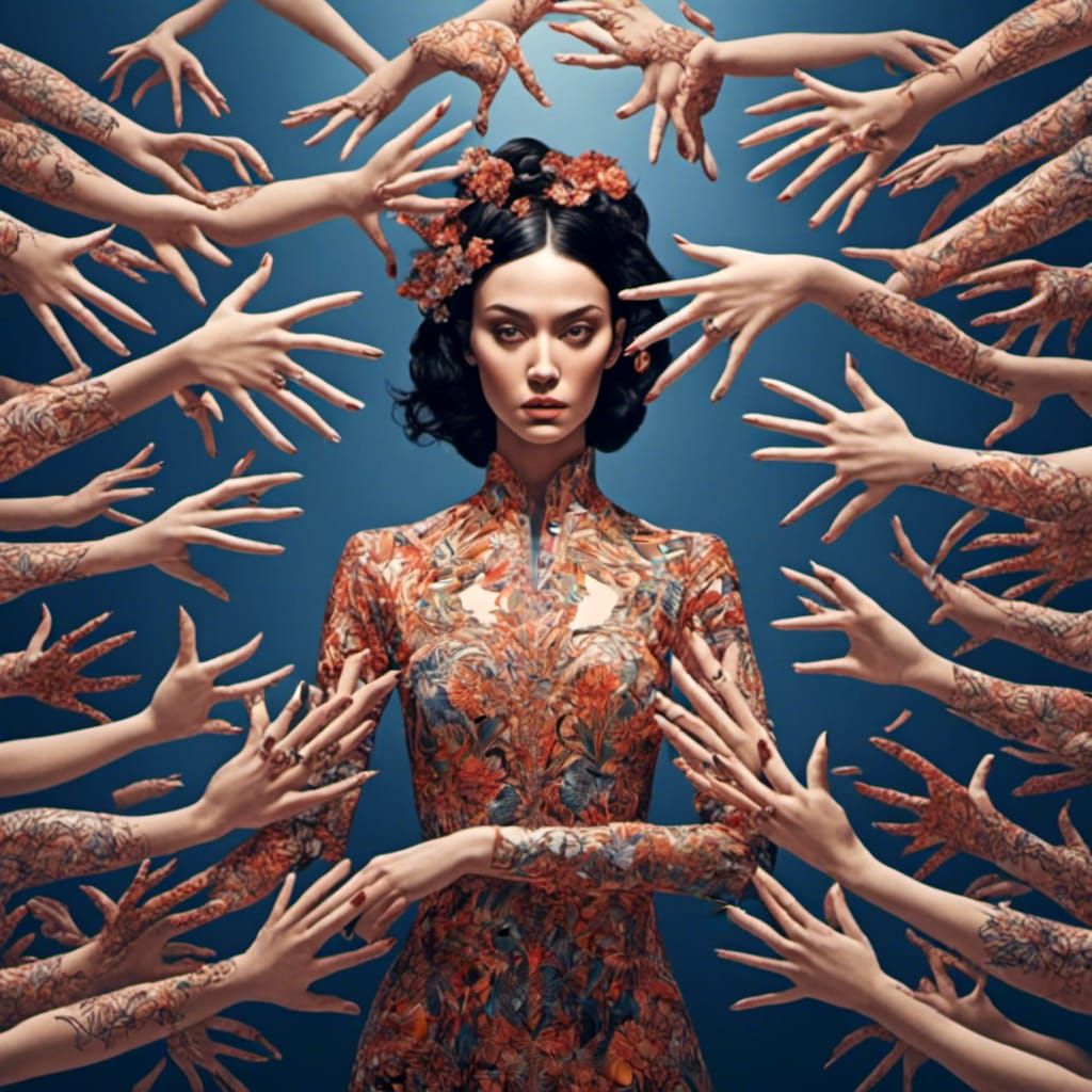 Woman with Multiple Arms and Hands in HDR