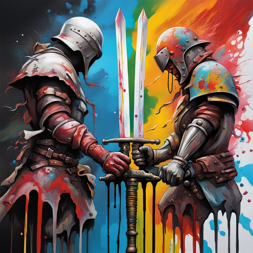 War of Iron Swords in Graffiti Art Style