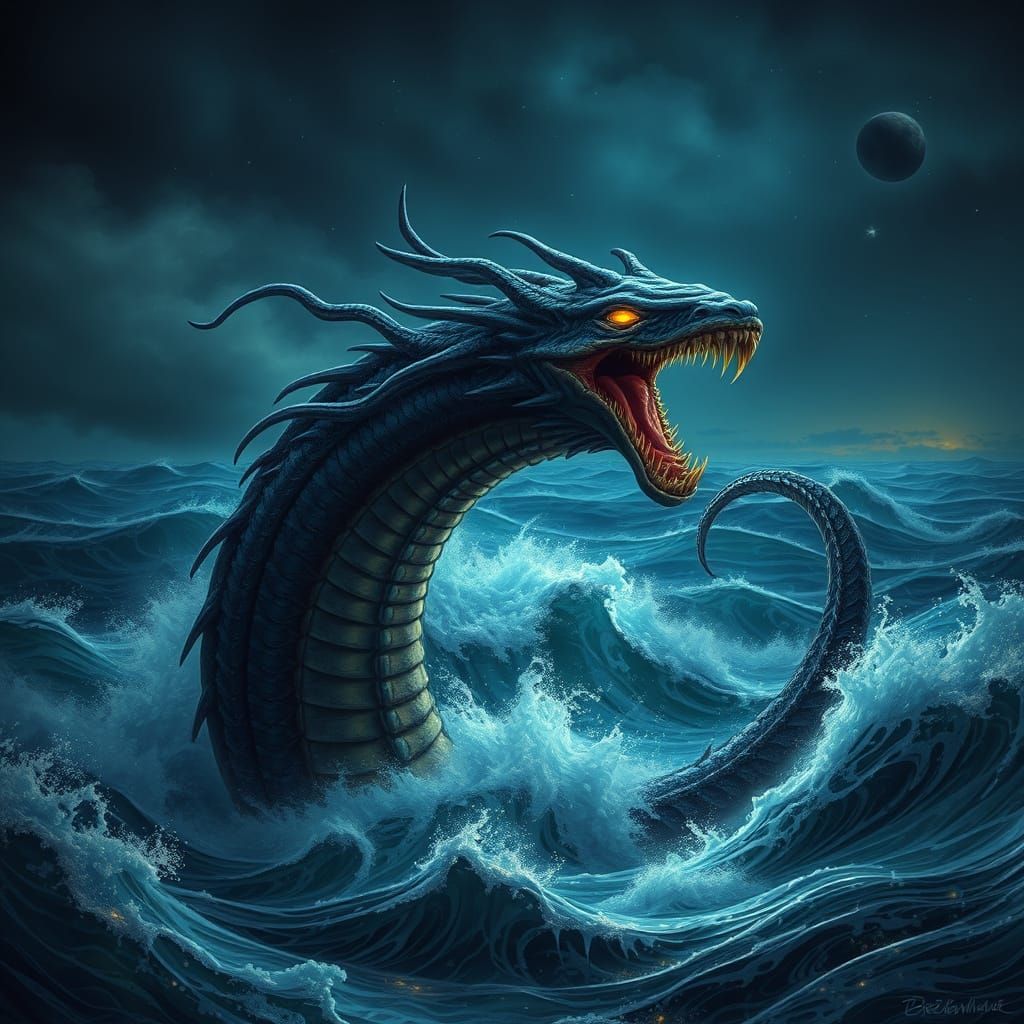 Bioluminescent Sea Serpent in Dark Fantasy Style