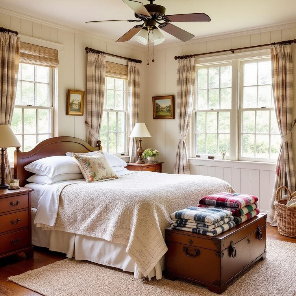 Cozy Bedroom Scene with Gentle Breeze Illustration