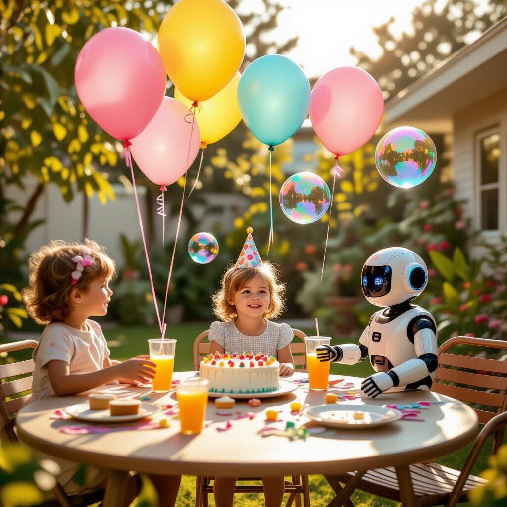 Retro-Futuristic Birthday Party in 2077 Backyard