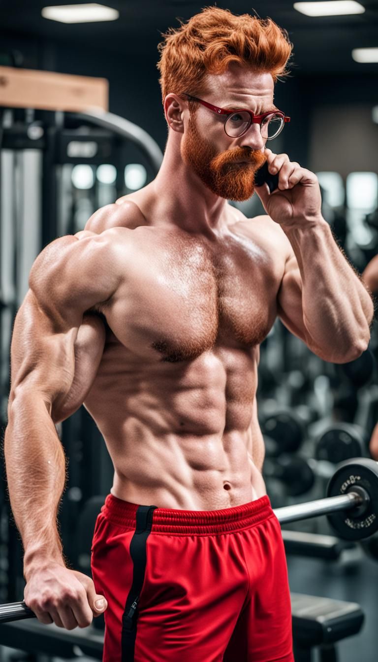 Redhead Hunk at the Gym, Digital Art Portrait