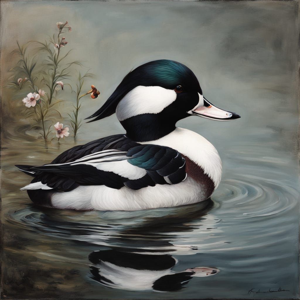 Hyper Realistic Bufflehead Duck Portrait in Muted Colors