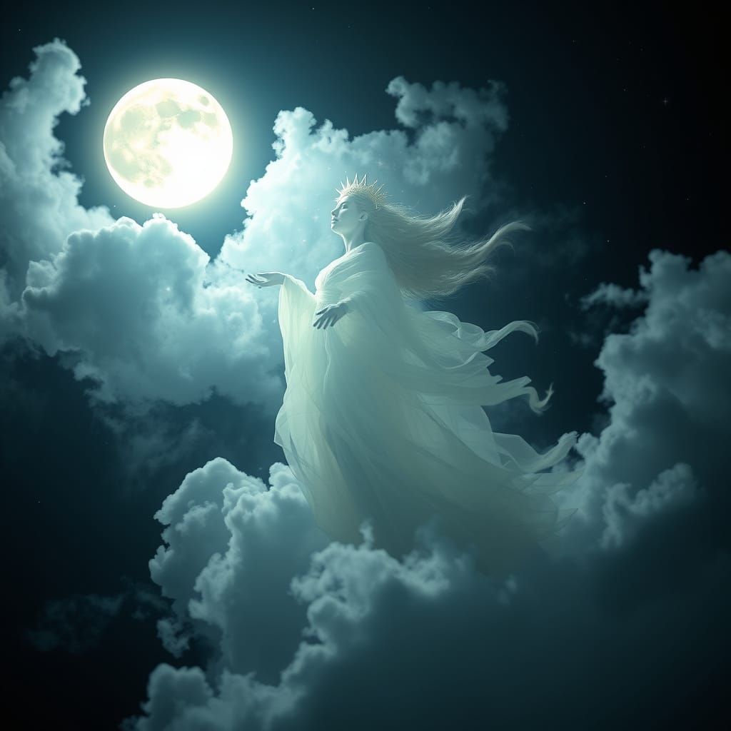Ethereal Cloud Goddess in Night Sky