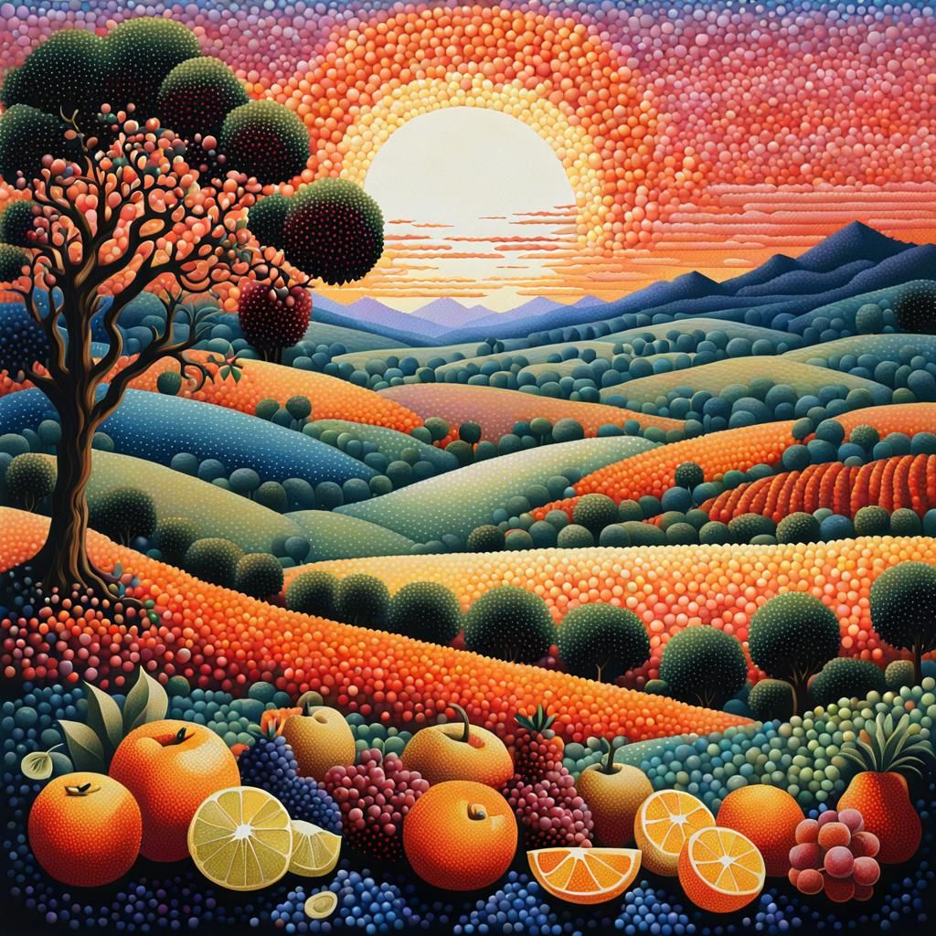 Pointillist Landscape at Sunset